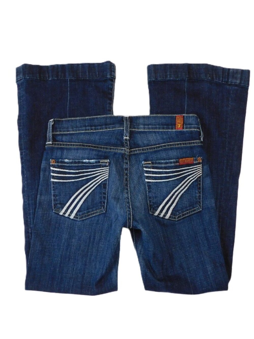 7FAM Dojo Flare Jeans | White 7s | Mid-Rise | Rodeo | Hemmed | GUC | 25